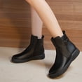thumbnail image 4 of jovati Chaussures pour Femmes Bout Pointu Couleur Unie Chaudes à Fermeture Éclair Décontractées Rétro Talon Bas Couture Mode Bottines à Boucle de Ceinture, 4 of 9