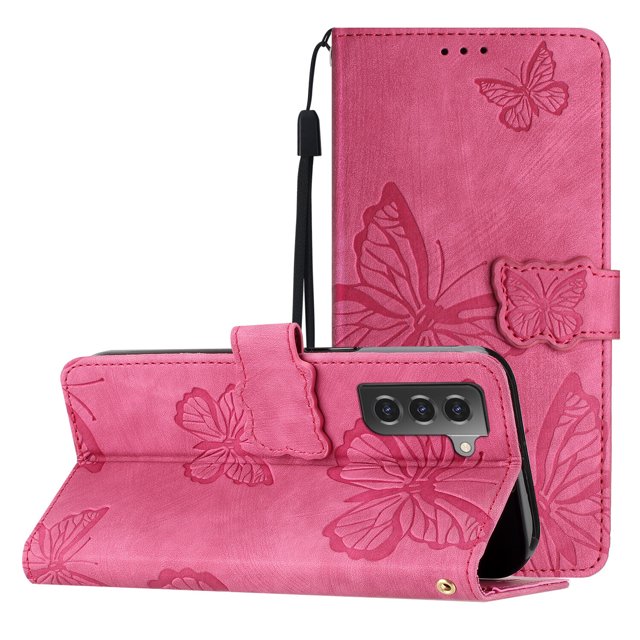 Compatible avec Samsung Galaxy S21 5G Étui Papillon en Relief avec Portefeuille et Support