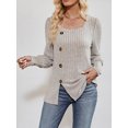 thumbnail image 2 of SUNSIOM Women Fashion Ribbed T-Shirts Solid Color Square Neck Buttons Puff Long Sleeve Shirts Spring Fall Casual Loose Fit Tops, 2 of 6