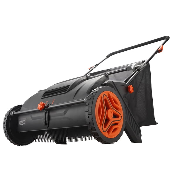 KFFKFF Lawn Sweeper, 21-inch Collector for Leaves & Grass, Robust Rubber Wheels & Reinforced Steel Construction, Large 3.5 cu. ft. Mesh Bag for Collection, Equipped with 2 Rotating Brushes