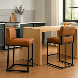 24" Bar Stools Set of 2, Counter Height Bar Stools with Back, Modern Industrial Style PU Leather Barstools for Kitchen Island