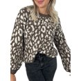 thumbnail image 1 of Honganda Pull Ample d'Automne pour Femmes Motif Léopard Manches Longues Tricot, 1 of 9