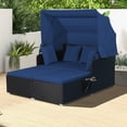 thumbnail image 4 of Costway Patio Rattan Daybed Lounge Retractable Top Canopy Side Tables Cushions Navy, 4 of 10