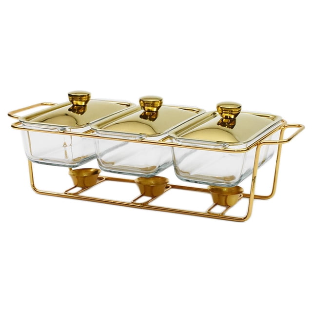 Rongfmy Réchaud de Buffet pour Aliments Plateaux Chauffe-Aliments 3 Compartiments Plat Rectangulaire Anti-Frottement 1,3 L/1,5 L