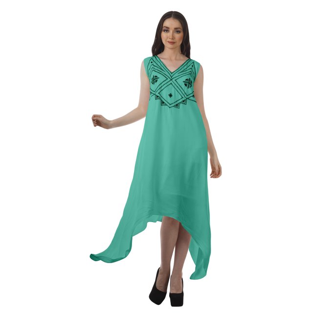 Moomaya Robe de Plage pour Femmes Sans Manches en Rayonne Unie à Ourlet Asymétrique pour Fête