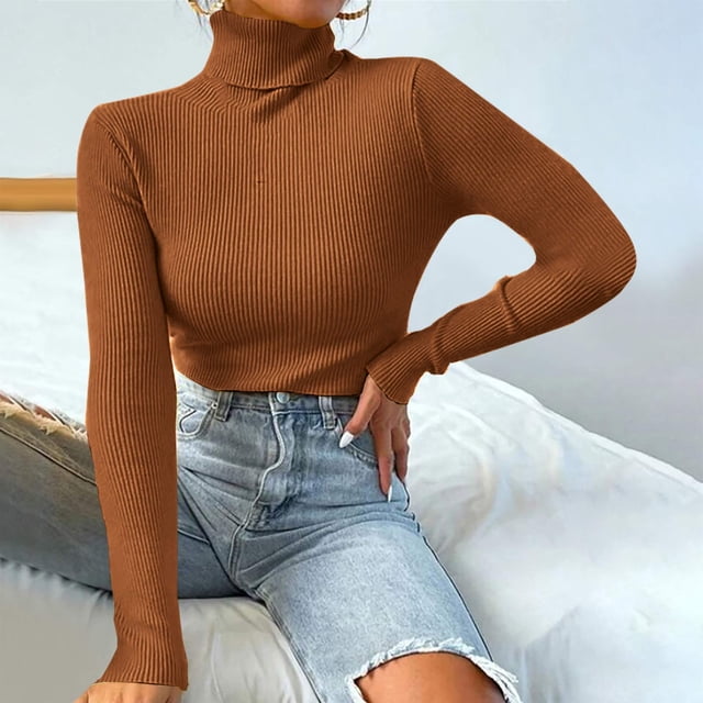 EGNMCR Chandail à Col Roulé pour Femmes, Chandails pour Femmes Mode Femmes Manches Longues Unies chandail Col Roulé Chandail Décontracté Hauts Chandail Femmes