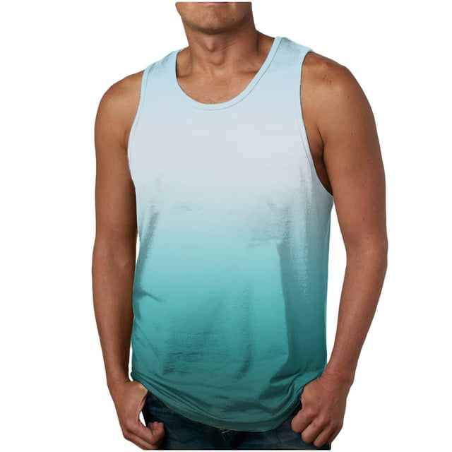 EGNMCR Débardeurs Homme Homme Décontracté Mode Dégradé Imprimé Sans Manches Chandail Col Rond Débardeurs de Sport