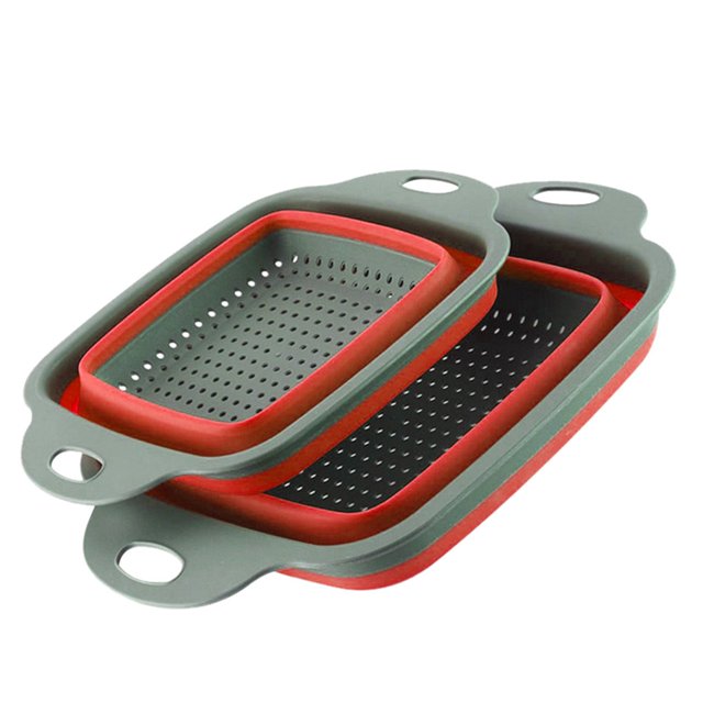Oleegame 1PC Shower Soap Dish With Hook Foldable Silicone Colander Fruit Vegetable Washing Basket Strainer Kitchen Tool Red