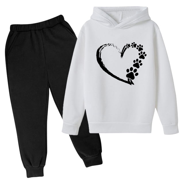 RXIRUCGD Mode Filles et Garçons Enfants Décontracté Manches Longues Imprimé Hauts Manches Longues Ensemble à Capuche (Blanc, Taille : 9 Ans)