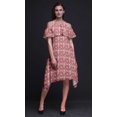 thumbnail image 2 of Bimba Brown Leaves Print Flutter Sleeve Womens Party Tunic Cold Shoulder Midi Dress - Small, 2 of 6