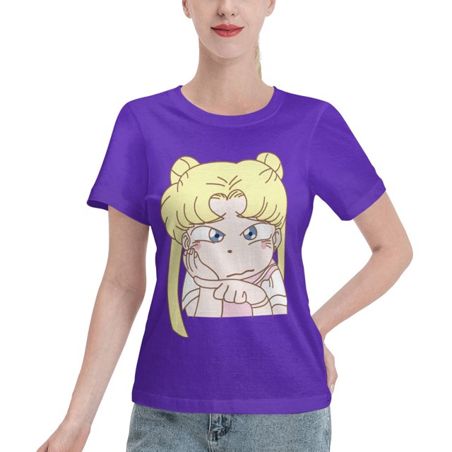 T-Shirt Basique à Manches Courtes pour Femmes Sailor Moon Édition Q Tsukiha