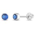 thumbnail image 1 of Bezel Set Simulated Sapphire Toddler Screw Back Earrings 14k White Gold, 1 of 6