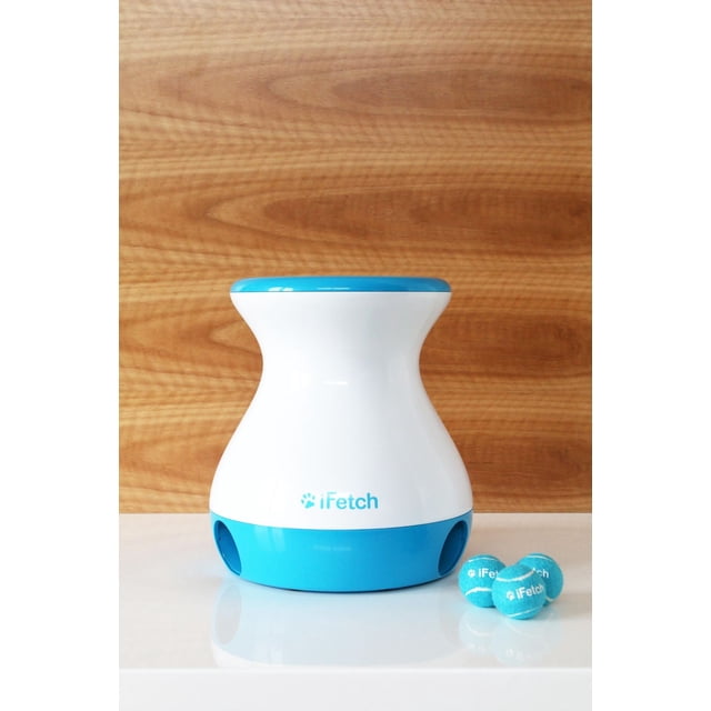 iFetch Frenzy, Mini Jouet Interactif pour Chien en Blanc et Bleu avec Trois Balles de tennis Miniatures de 1,6 Po de Marque iFetch, avec Libération Aléatoire de Balles depuis Trois Goulottes de base, Rangement de Balles Caché, et Aucune Pile Requise pour l'Exercice mental et Physique de l'Animal.