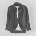 thumbnail image 2 of Men‘s Baggy Solid Cotton Linen Long Sleeve Button Pocket Plus Size T Shirts, 2 of 5
