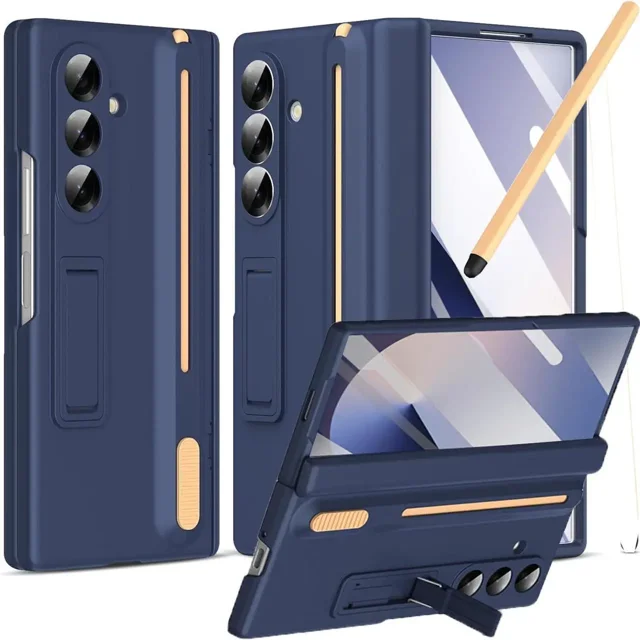 Case for Samsung Galaxy Z Fold 5 with S Pen Holder and Stylus & Invisible Kickstand, Full Body Hinge Built-in Screen Protector Fold5 Phone Cover for Samsung Z Fold 5 Case with S Pen Slot