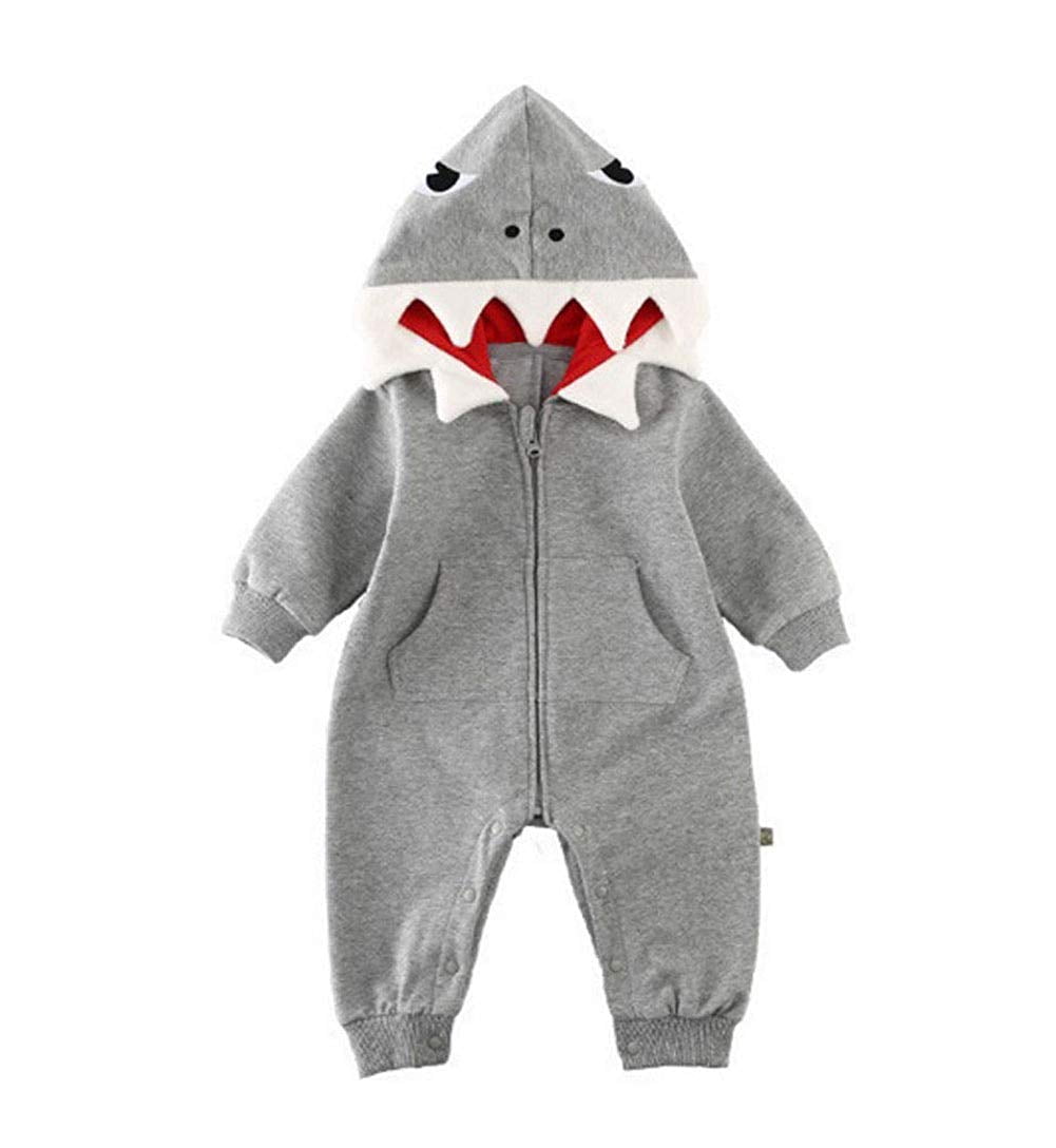 Fortune Barboteuse à Capuchon pour Bébé Garçon avec Requin, Manches Longues, Fermeture Éclair, Justaucorps, 0-24 m