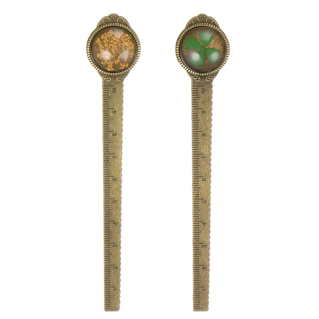 Unique Bargains 2 Pcs Règle de Marque-Page en Métal 10cm Métrique, Marque-Page Vintage Orange & Herbe