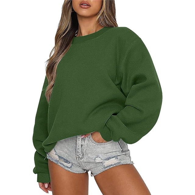 Mefallenssiah Mode Femmes Décontracté à Manches Longues Col Rond Chandail Ample pour Dames Hauts Blouse Vert G