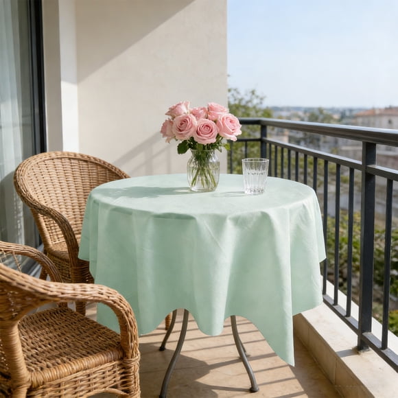 Nappe Ronde pour Table à Manger / Tissu Polyester Uni de 90 Pouces / Design en Dentelle Élégant pour la Déco de la Maison, Décorations de Fête de Vacances et d'Anniversaire