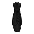 thumbnail image 5 of Mceream Robes de Cocktail pour Femmes Invitées de Mariage Grande Taille Robe Longue Portefeuille en Satin Sans Manches à Col en V à Volants Asymétrique Élégante Robe Formelle Noire TG, 5 of 5