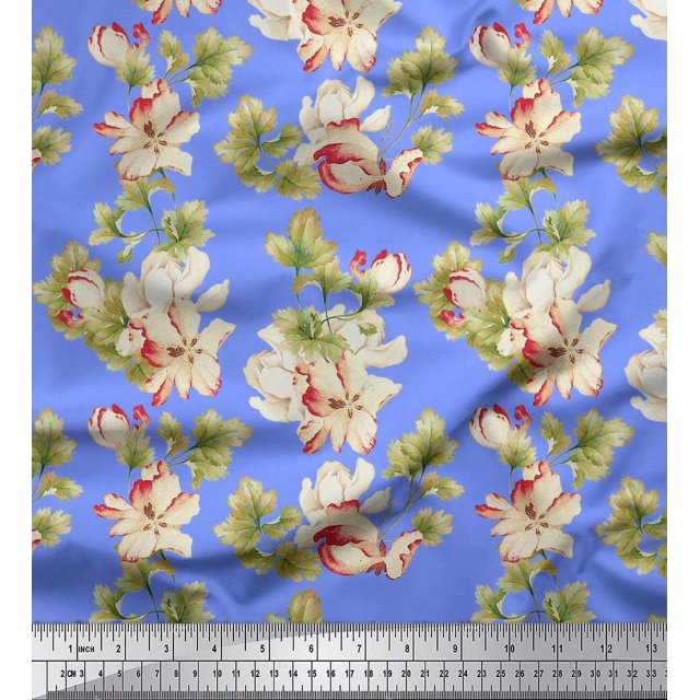 Soimoi Poly Georgette Tissu Feuilles & Magnolia Imprimé Floral par Yard 42 Pouces de Large