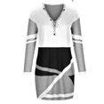 thumbnail image 4 of Pompotops Robe Mi-Mollet pour Femme, Mode Rétro, Imprimé Géométrique, à Panneaux, Manches Longues, Col en V, en Solde, 4 of 5