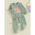 thumbnail image 3 of Faithtur 2PCS Baby Girls Fall Outfits Long Sleeve Rainbow Print Sweatshirt + Pants Set Toddler Clothes, 3 of 9