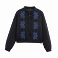 thumbnail image 1 of Female Floral Embroidered Cropped Quilted Jacket Winter Warm Button Down Puffer Jacket Coat with Pockets Black XL, 1 of 7