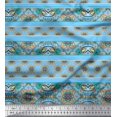 thumbnail image 1 of Soimoi Bleu Modal Satin Tissu Rayé, Insecte & Floral Kaléidoscope Tissu Imprimé par Yard 42 Pouces de Large, 1 of 3