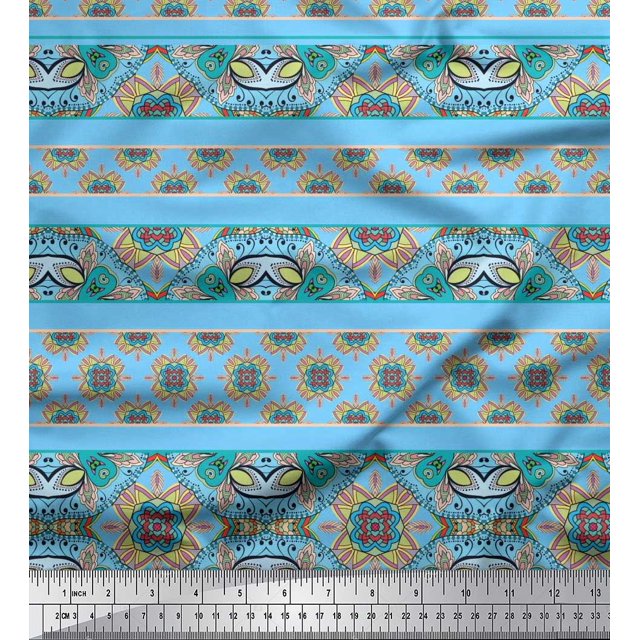 Soimoi Bleu Modal Satin Tissu Rayé, Insecte & Floral Kaléidoscope Tissu Imprimé par Yard 42 Pouces de Large