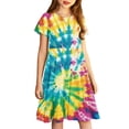 thumbnail image 3 of Robe Fille Été Patineuse Robe T-Shirt Teinture sur Nœuds Décontractée à Manches Courtes Robe Fluide pour Enfants 4-14 Ans, 3 of 6