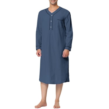 INSPIRE CHIC Chemises de Nuit pour Homme Col Henley Couleur Unie Poche Poitrine Manches Longues Chemise de Nuit en Coton m Bleu Marine
