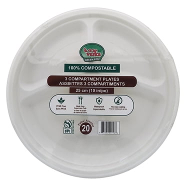 Verka Greenline 10-Inch 3-Compartment Plates, 20 Pieces