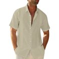 thumbnail image 1 of Wweixi Men's Button Down Shirt Boys Summer Pool Party Beach Walking Solid Color Simple Design Tops Daily Working Clothes Khaki L, 1 of 5