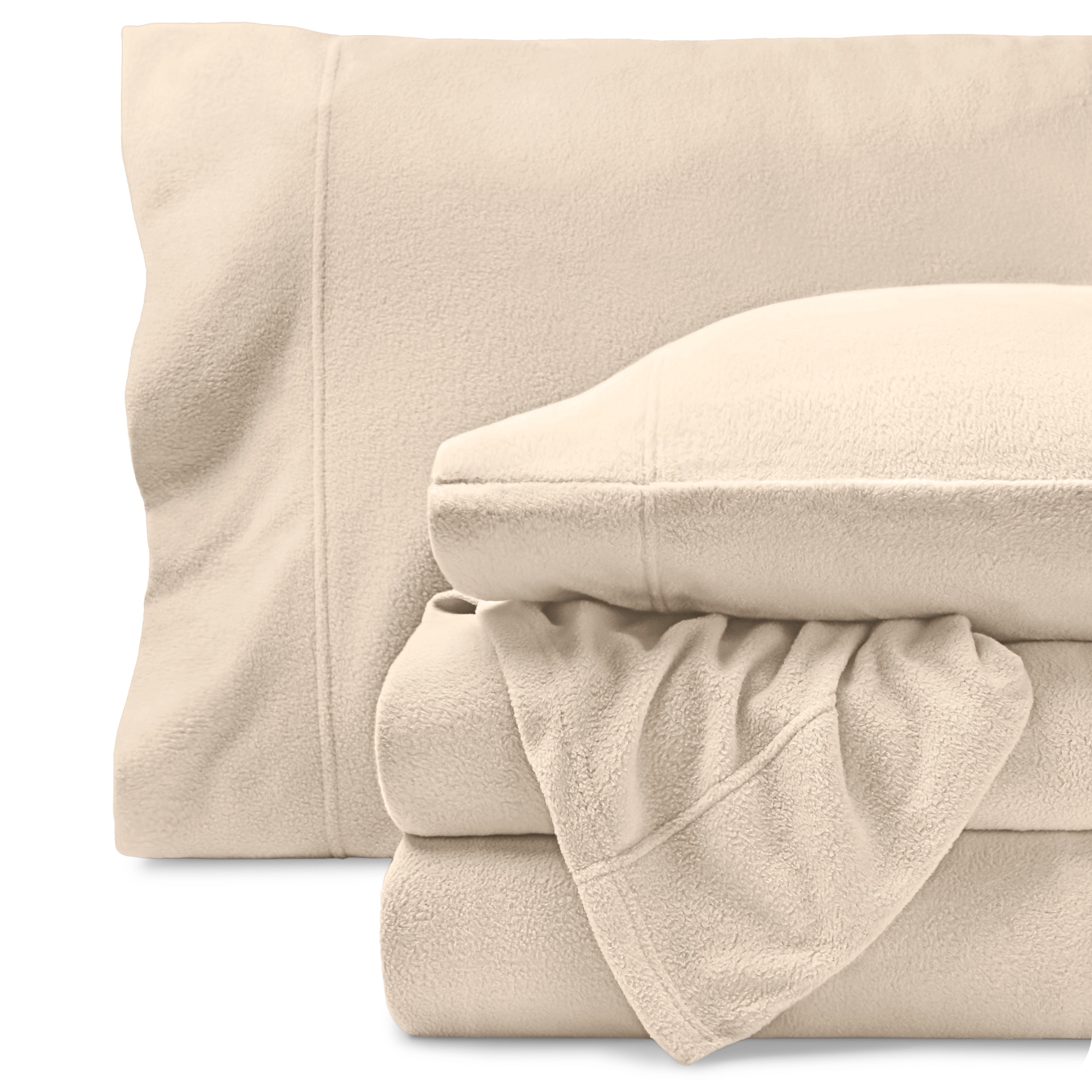 Bare Home Cozy Fleece Sheet Set - Extra Plush Polar Fleece - Deep Pocket - King, Sand