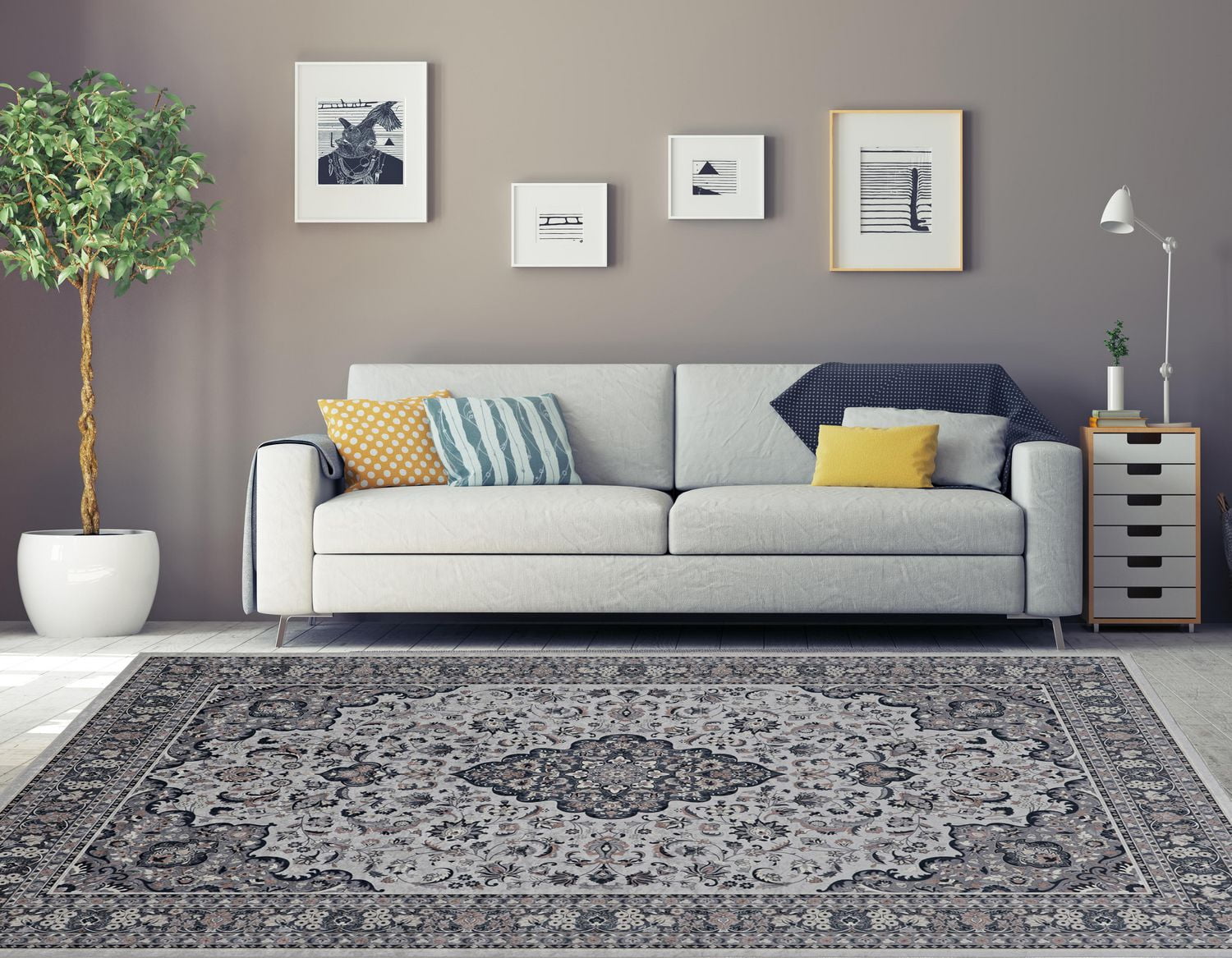Tapis Emerald Grenier gris & sarcelle de 6 pi 7 po x 9 pi 7 po