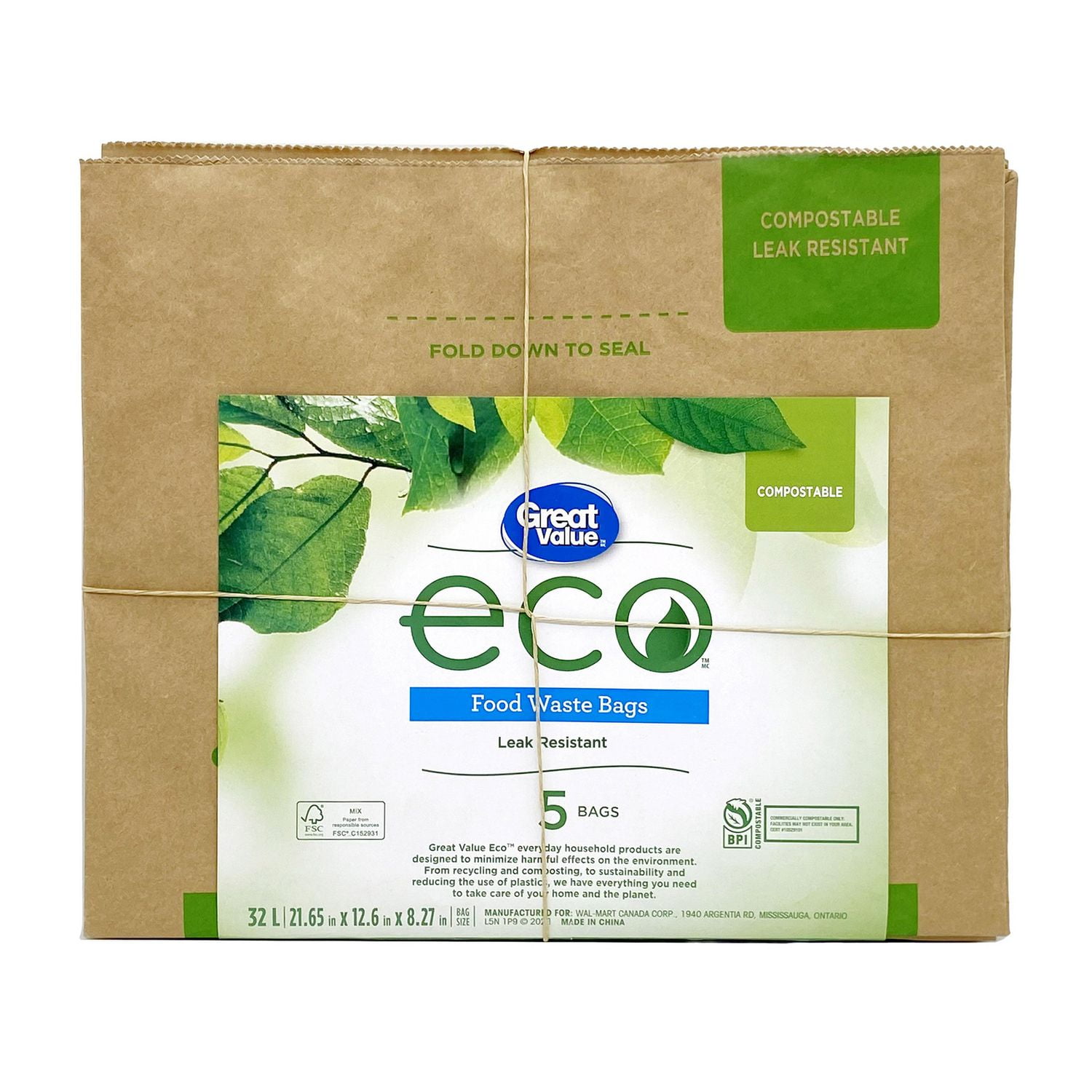 Great Value Leak Resistant Food Waste Bags, 32L , 5bags