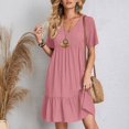 thumbnail image 4 of Soldes du Printemps 2024!Hontri Robes pour Femmes Robe d'Été Robes en Lin pour Femmes Robe T-Shirt Décontractée Manches Courtes Col en V Robe Midi Ligne A Rouge,P, 4 of 6