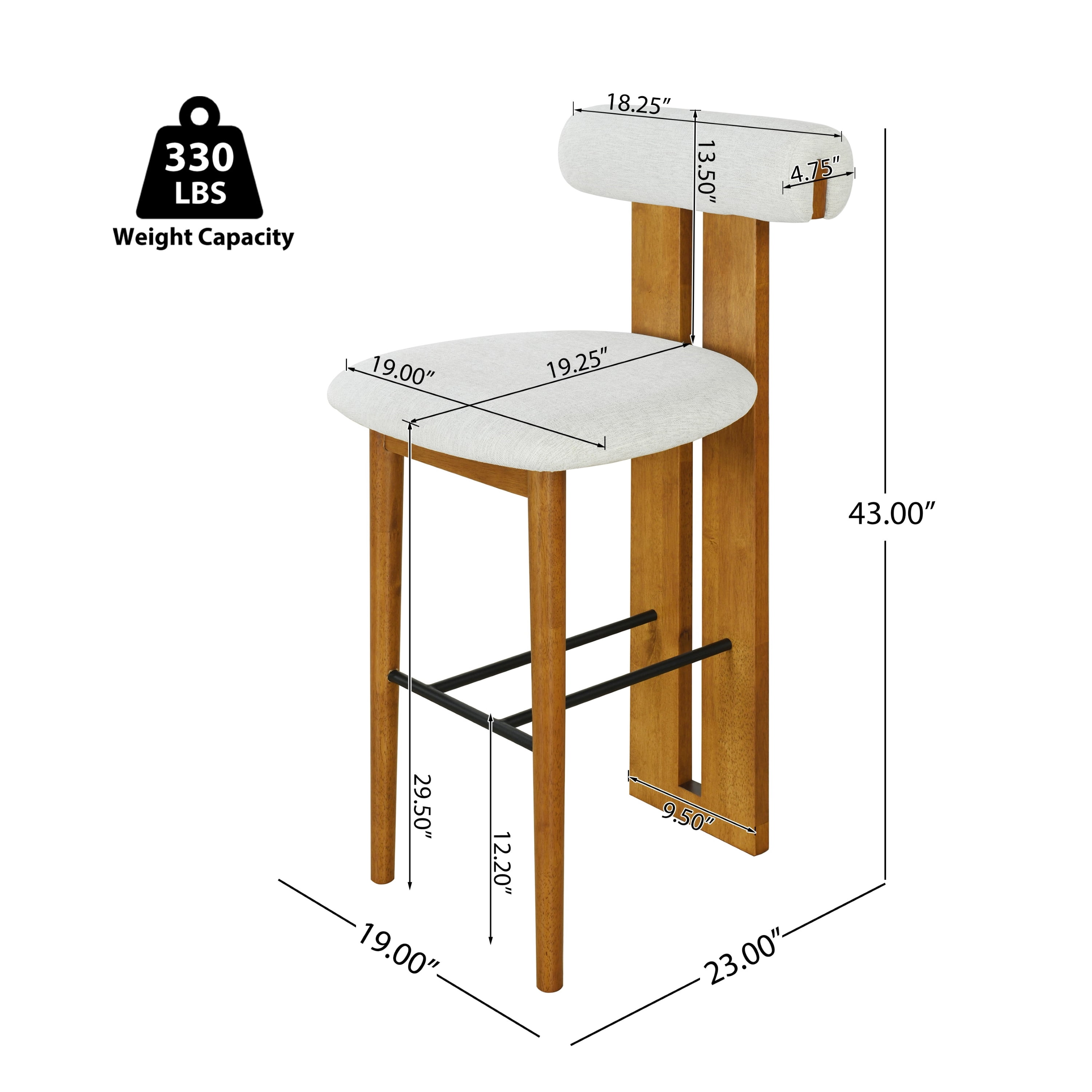 Ensemble de 4 tabourets de bar modernes Renée de Noble House, siège rembourré ivoire, noyer et ivoire