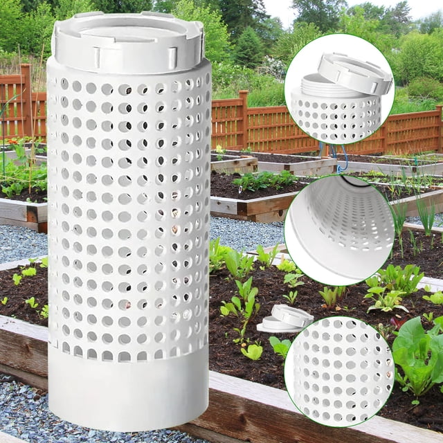 Composteur de Ferme Encastré / Bac de Compost Extérieur Encastré pour Plates-Bandes Surélevées, Cours / Bac de Compostage en PVC de 2 Gallons / Compact 12x6x6 Po / Couvercle Sécurisé, Résistant aux Intempéries / Alternative au Gobelet