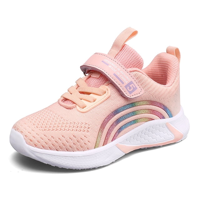MEZZALL Chaussures de Course Décontractées Confortables pour Enfants en Maille à Lacets, à Agencement de Couleurs, Polyvalentes pour Tout-Petits, Rose, 7-8 Ans