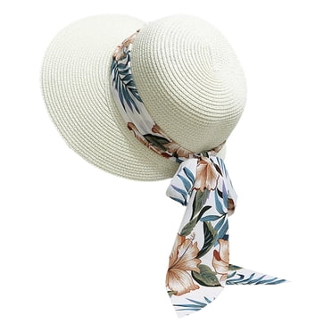 GDREDA Sun Hat for Women Straw Sun Hat For Women Foldable Floppy Straw Hat Wide Brim Summer Beach Hat With Bow Sun Hats For Women Outdoor Travel Holiday UPF 50+ Lightweight Summer Hat,White