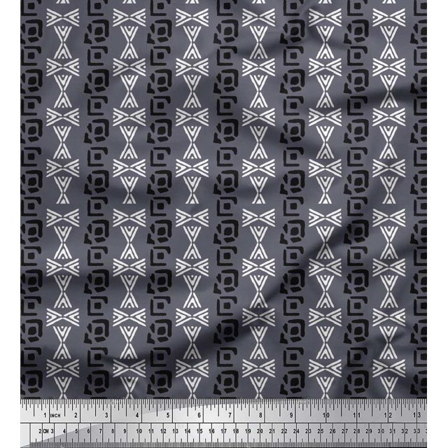 Soimoi Rayon Crepe Fabric Geometric Block Printed Fabric 1 Yard 46 Inch Wide