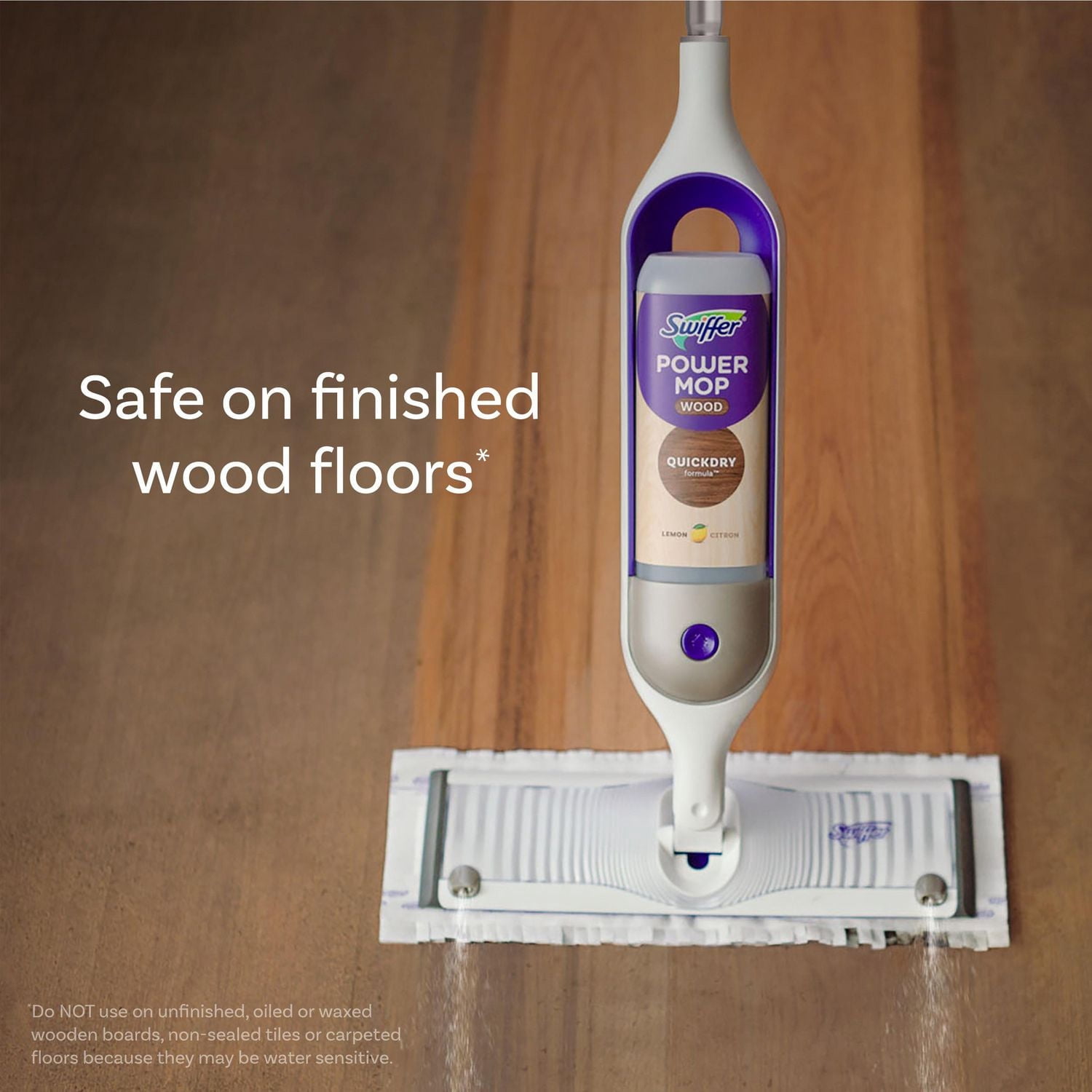 Swiffer Power Mop Solution de Recharge pour Bois, Nettoyant pour Planchers de Bois Franc à Séchage Rapide, Parfum de Citron, 750 ml