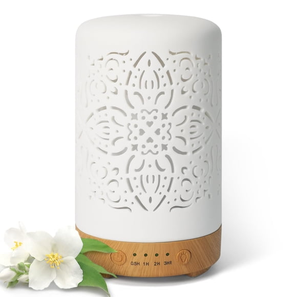Earnest Living Diffuseur d'Huiles Essentielles Diffuseur en Céramique Blanc 100 ml Minuteries Veilleuses et Fonction d'Arrêt Automatique Humidificateur pour Maison et Bureau Diffuseurs d'Aromathérapie pour Huiles Essentielles