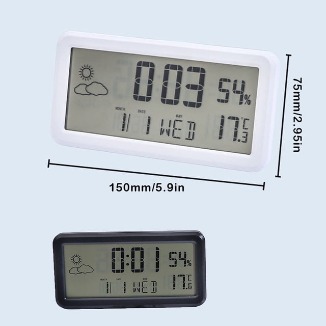 Clock LCD Thermometer Sensitive Hygrometer Smart Style Black White Electronic Home Humidity Weather Time Gauge Display Clocks Accessories Black