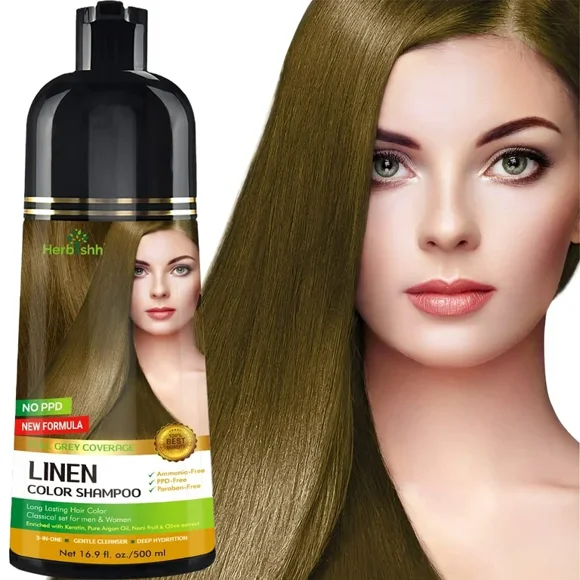 Refurbished Herbishh NL Hair Color Shampoo for Grey Hair, 500ml, Linen