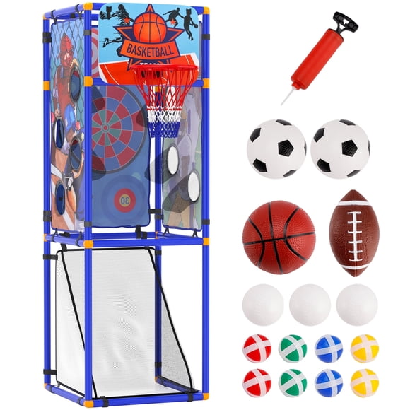Bruce&Shark 5-in-1 Multi-Sport Toss Game Set for Kids, with Football Baseball Basketball Rugby & Flying Disc, Outdoor & Indoor Toys