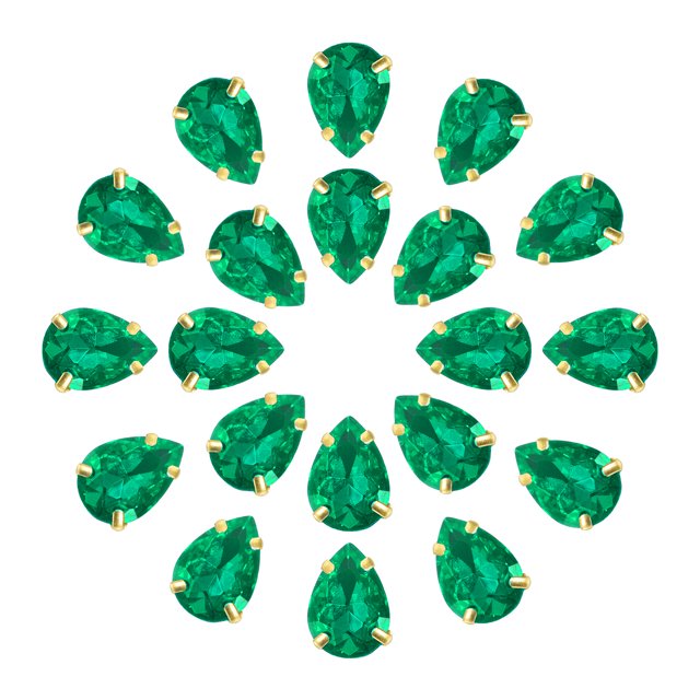Unique Bargains 20Pack Teardrop Sew on Rhinestone - 10x7mm Glass Teardrop Crystal Rhinestones in Gold Prong Setting (Green)