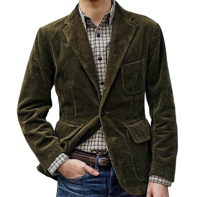 Mens New England Solid Color High Quality Casual Corduroy Single Breasted Suit